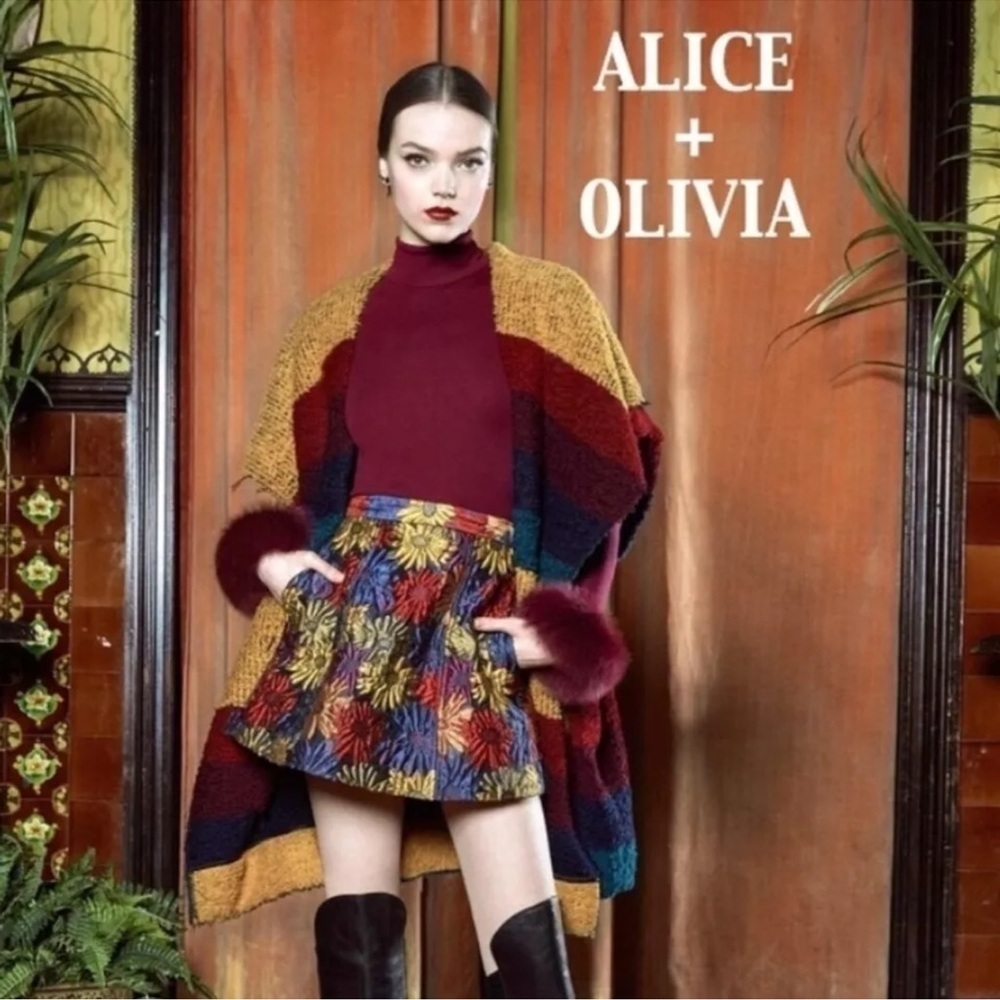 Alice + Olivia Muriel Striped Oversized Shawl in Multicolored M/L - Picture 9 of 14